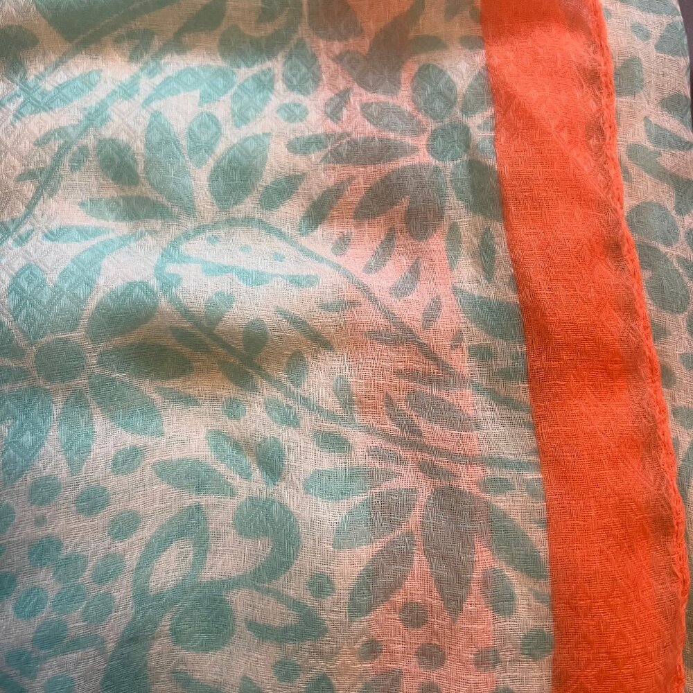 LOF Love of Fashion Light Blue, White, Coral Wrap Scarf NWT - Picture 2 of 4
